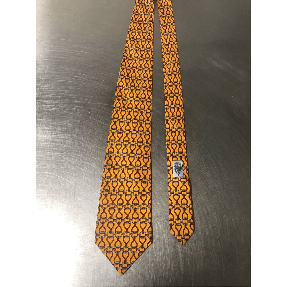 Vintage Gucci Men’s Silk Stylish Geometric Yellow Designer Dress Tie